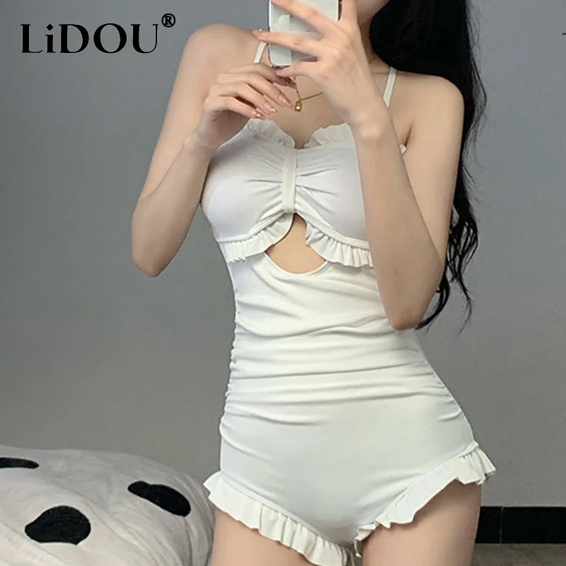 2023 New Korean Fashion Summer Bikinis Set Women Solid Color Aesthetic Vintage Evening Party Sexy Chic Street Bodycon Swimwear