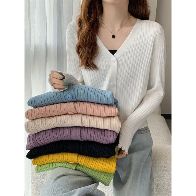 

Early Autumn Women's Wear V-neck Women's Knitwear Sweater Women Loose Outer Match Short Cardigan Top