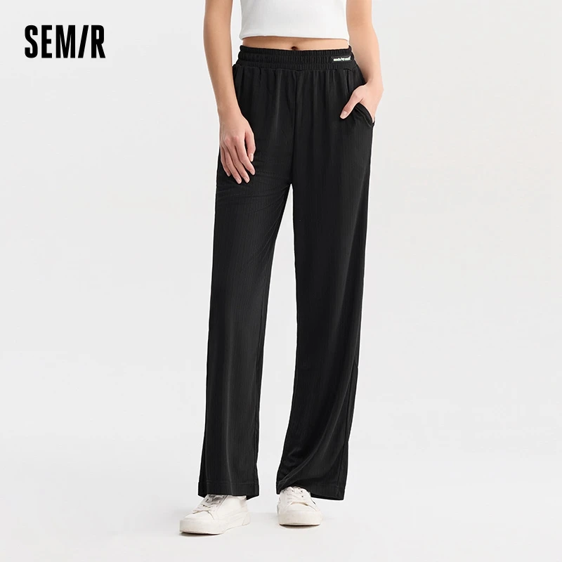 

Semir Casual Trousers Women Cool Sense Of Drape Texture Knitted Trousers Thin Show Leg Length Summer Elastic Waist Wide Leg Lazy