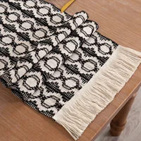 6640-L Cotton and linen table flag striped splicing woven tassel table flag modern simple long tablecloth 1