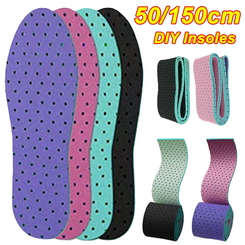 Universal Unisex DIY Cuttable Insoles Double Sided Available Shock Absorption Breathable Mesh Soft Shoes Pad 50/150cm Black Pink