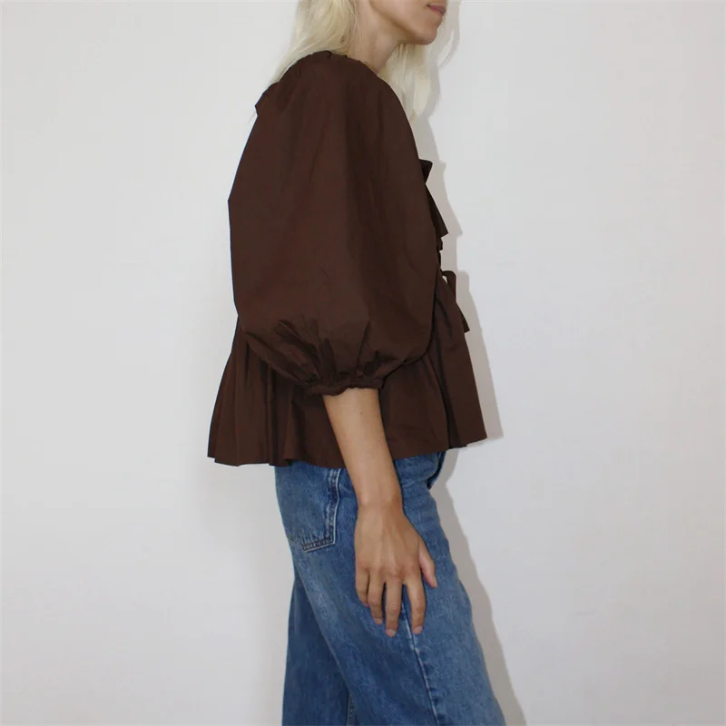 Camisas Y2K para mujer, ropa estética, elegante, color sólido/rayas, manga 3/4, cárdigan con lazo, blusa de los años 2000, ropa de calle