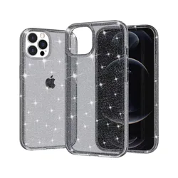 Pink Glitter Bling Soft Case - Sparkling Protective Bumper Cover - iPhone 15 Plus (Black)