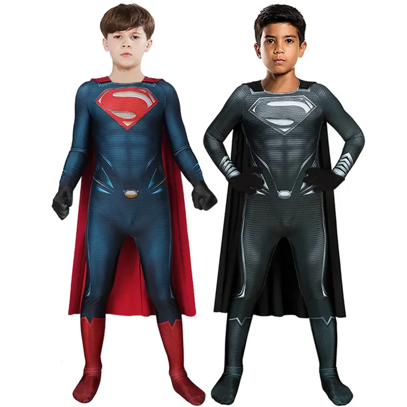 Superman Marvel Superhero Clark Kent Kal El Cosplay Costume Bodysuit Jumpsuit Halloween Party Costumes for Kids Aldult