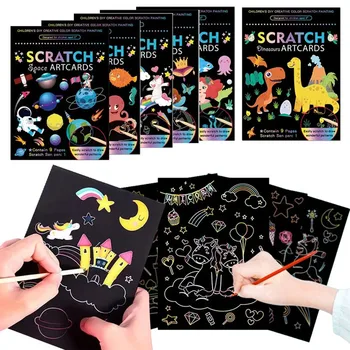 Rainbow Color Scratch Art Painting Paper Card Kit Cartoon Dinosaur Magic Drawing Board Kids DIY Educational Toys Christmas Toys 1