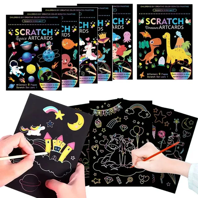 Rainbow Color Scratch Art Painting Paper Card Kit Cartoon Dinosaur Magic Drawing Board Kids DIY Educational Toys Christmas Toys 1