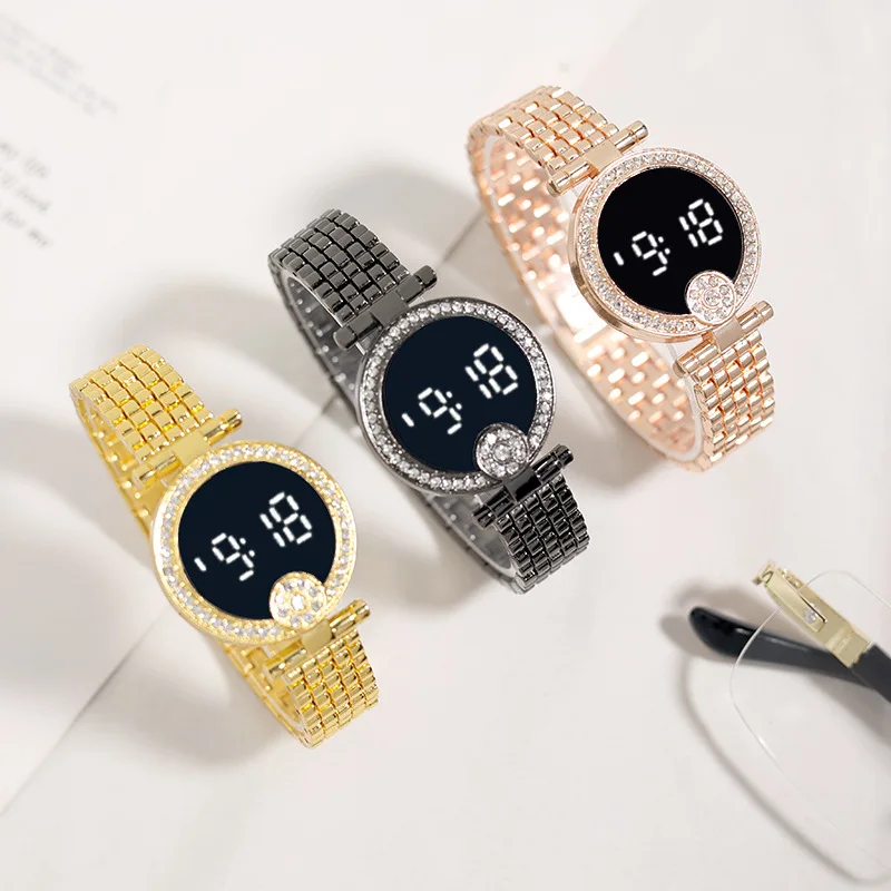 

Fashion Trending Products New Stainless Steel Band Women Led Digital Watches Rhinestone Women's Wrist Watch Relogio Clock