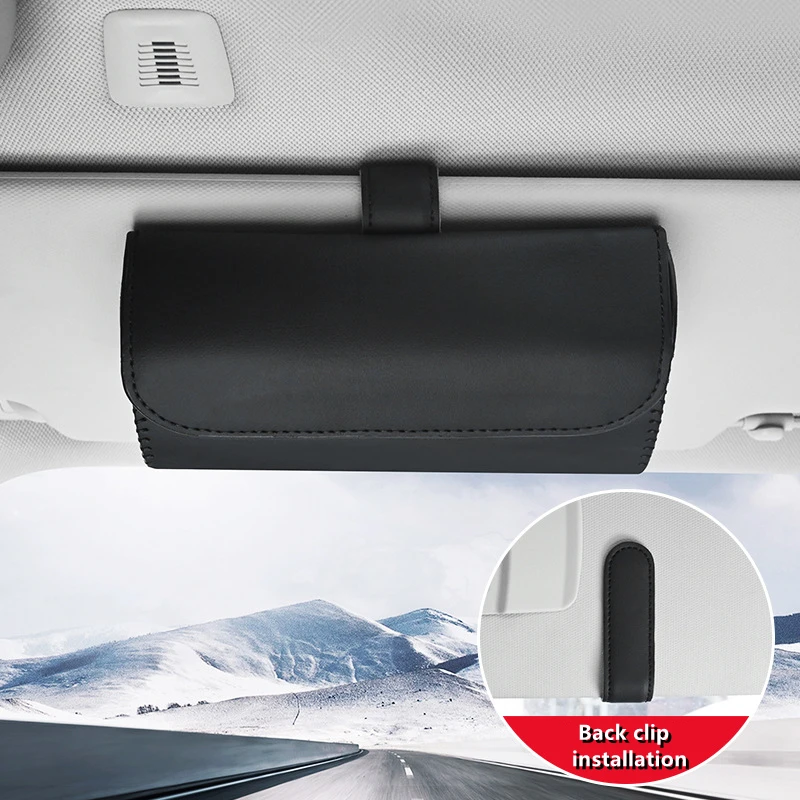 

Car Sunglass Box Case Glasses Storage Boxes Holder Sun Visor Organizer Leather Sunshade Storage Bag Interior Accessories