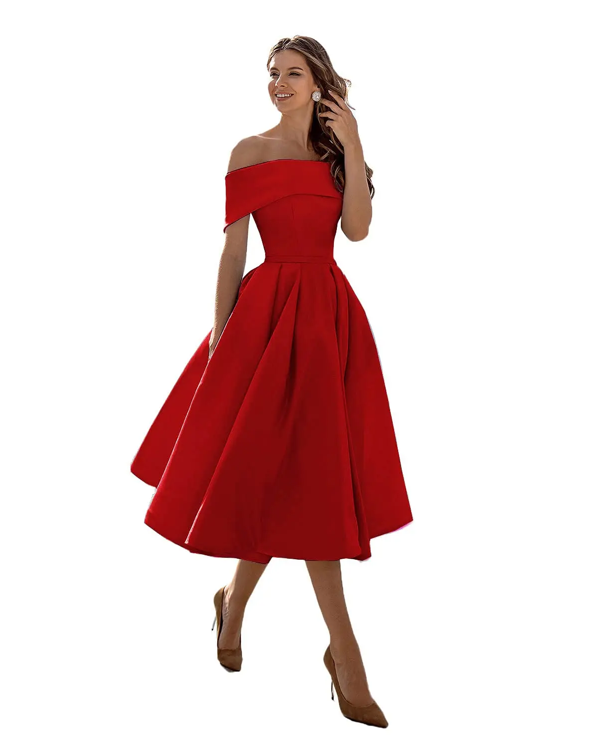 formal evening gowns Off Shoulder Evening Dresses Short Satin t فساتين السهرة A Line Party Prom Gown with Pockets for Women petite formal dresses & gowns Evening Dresses