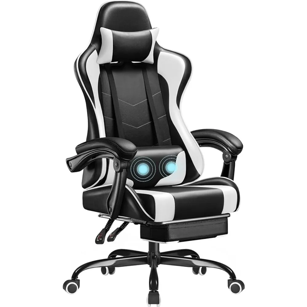 Video Game Chair With Footrest and Massage Lumbar Support Office Furniture