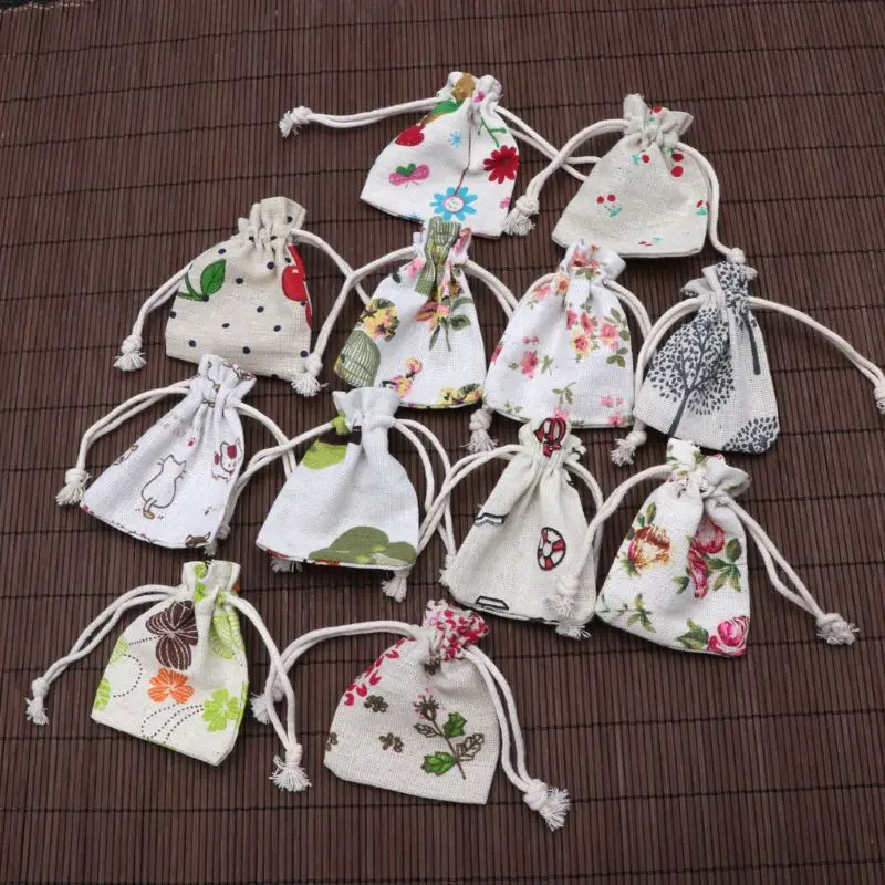 Cotton Drawstring Bags Muslin Bags with Flower Sachet Bag for Home Supplies