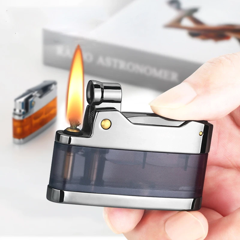 

Retro Transparent Metal Kerosene Lighter Original Oil Gasoline Cigarette Grinding Wheel Windbreak Flint Lighter Petrol Lighters
