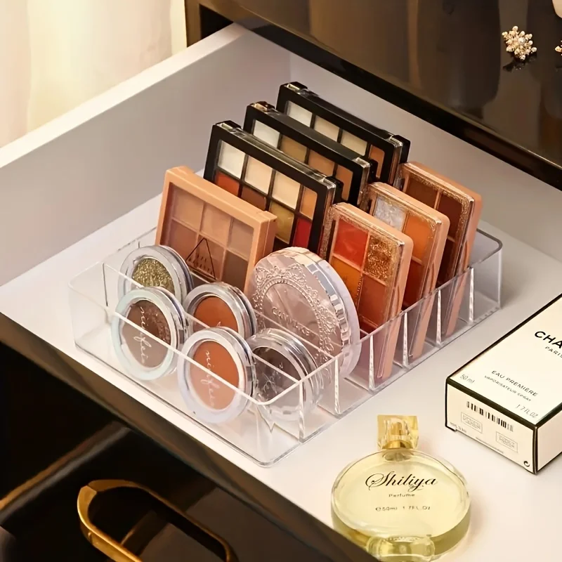 Clear 7-Compartment Plastic Makeup Organizer - Cosmetic Storage Tray for Bathroom Essentials, Lipstick & Eyeshadow Holder 5