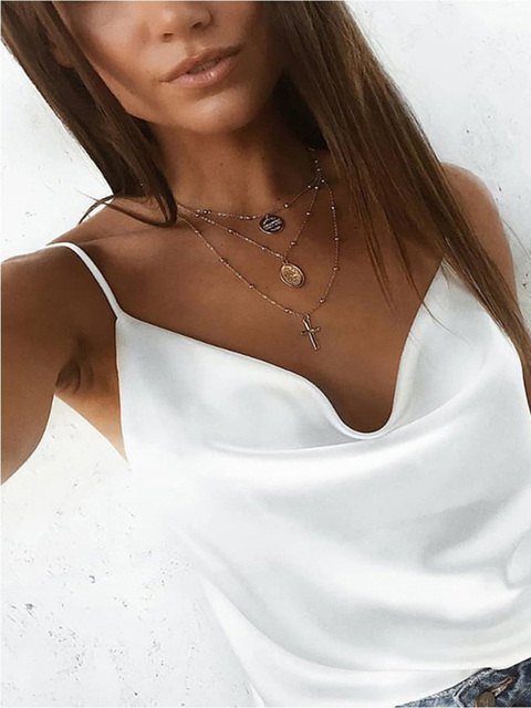 Satin Women Solid Camis Top Spaghetti Strap Summer Camis Shirts Backless Solid Sexy Casual Basic Tops