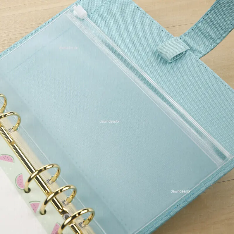 12PCS 편리한 투명 PVC A5 A6 A7 바인더 포켓 6 링 노트북 바인더 파일 보고서 바인더 용 지퍼 폴더 지우기