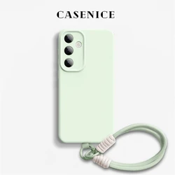 Premium Liquid Silicone Wrist Strap Case with Lanyard - Matte Soft Shockproof Back Cover - Galaxy S23 Ultra (Cyan)