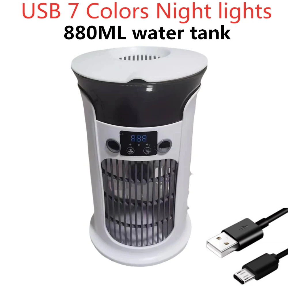 Mute Desktop USB Mini Portable Air Conditioner Fan for Room Home Camping Humidifier Water Mist Cooling Fan Night Lamp Air Cooler