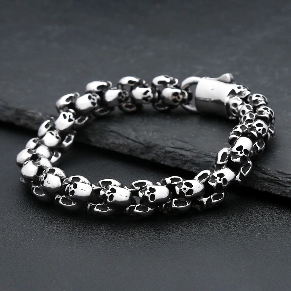 Vintage Gothic Schädel Armband Für Männer Edelstahl Punk Hip Hop Schädel Charme Link Kette Armreifen Partei Schmuck Halloween Geschenke