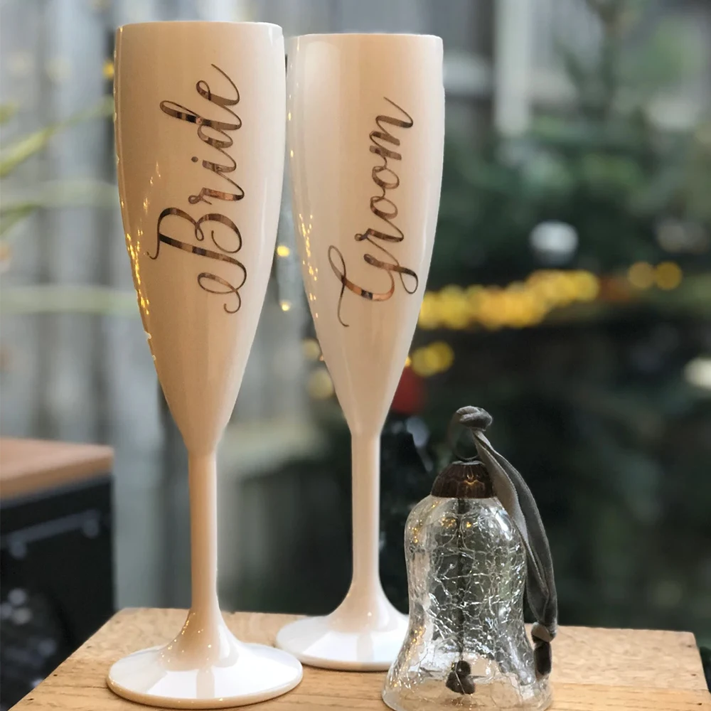 Bride & Names Stemless Champagne Flute, Bachelorette Party Glasses