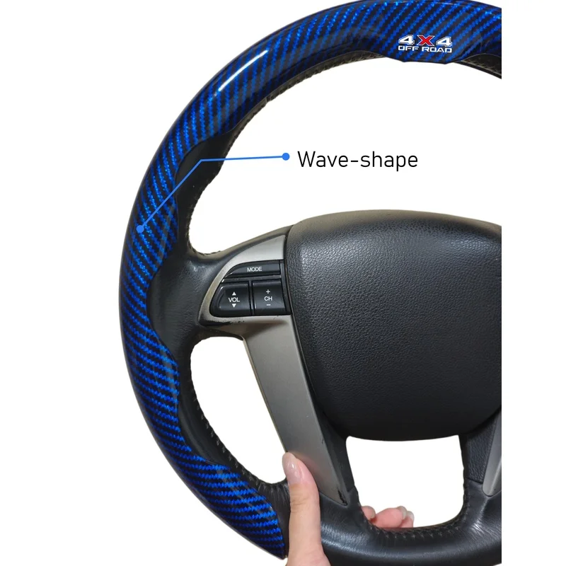 Off-Road Blue Carbon Fiber Texture Steering Wheel Cover - Comfortable Grip & Easy Installation