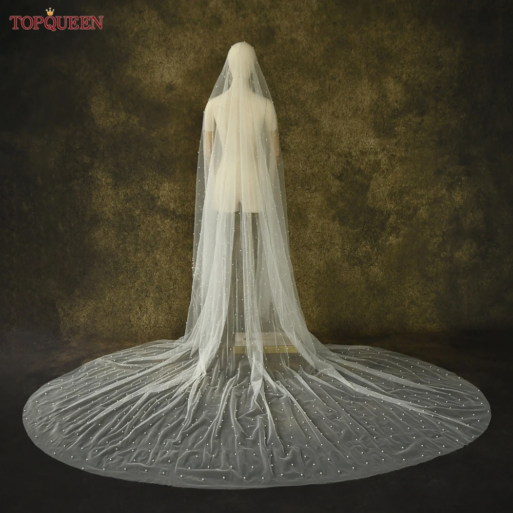 Bridal veil Women clothing Cathedral Pearl Wedding Veil Single Layer 3m Customizable