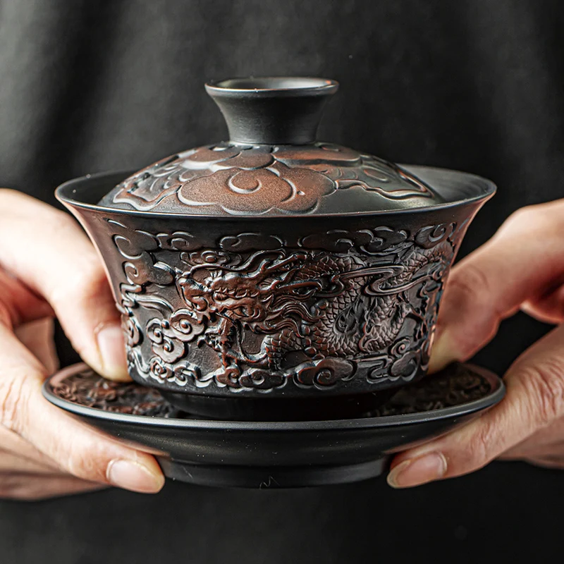 High-end Purple Pottery Chinese Teaset Gaiwan Tea Cups Lid Bowl Traditional Handmade Tea Brew Cup Bowl