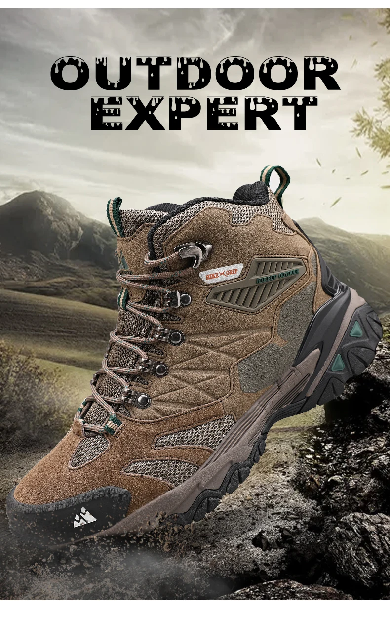 HIKEUP Winter Boot Männer Outdoor Wanderschuhe Wildleder High Top Leder Outdoor Trekking Turnschuhe Herren Berg Taktische Stiefel – Detail 3