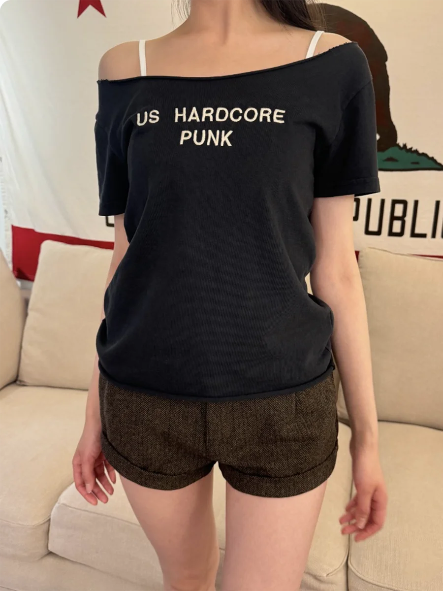 Saashi California Los Angeles Vintage O Neck T Shirt for Women Casual Streetwear Y2K Top