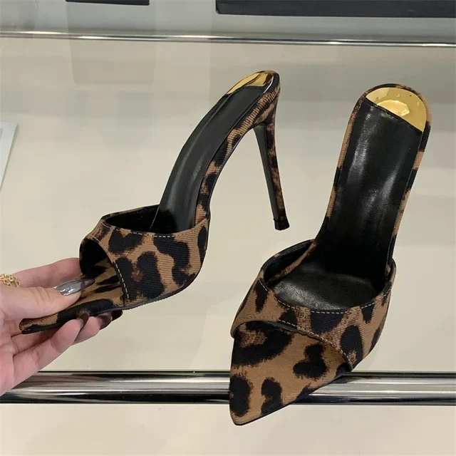 Eilyken Summer Street Style Thin Heels Woman Slippers Sexy Pointed Toe Stripper Wedding Slides Ladies Shoes Zapatos De Mujer