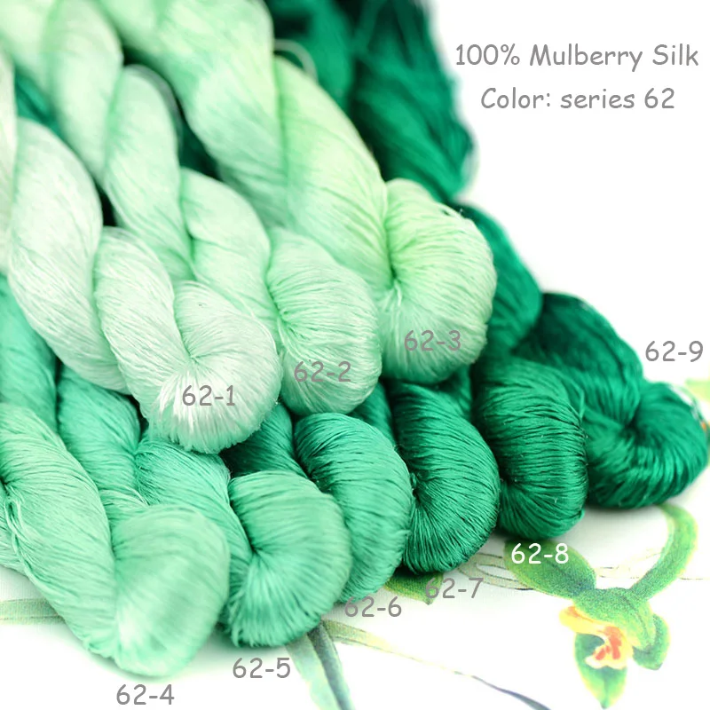 Description Picture 4 of item100% Spun Mulberry Silk Floss Yarn Thread Natural Su Embroidery Silk Threads Yarns Green Jade 61 62 72 73 74 75 76 77 78 79 80