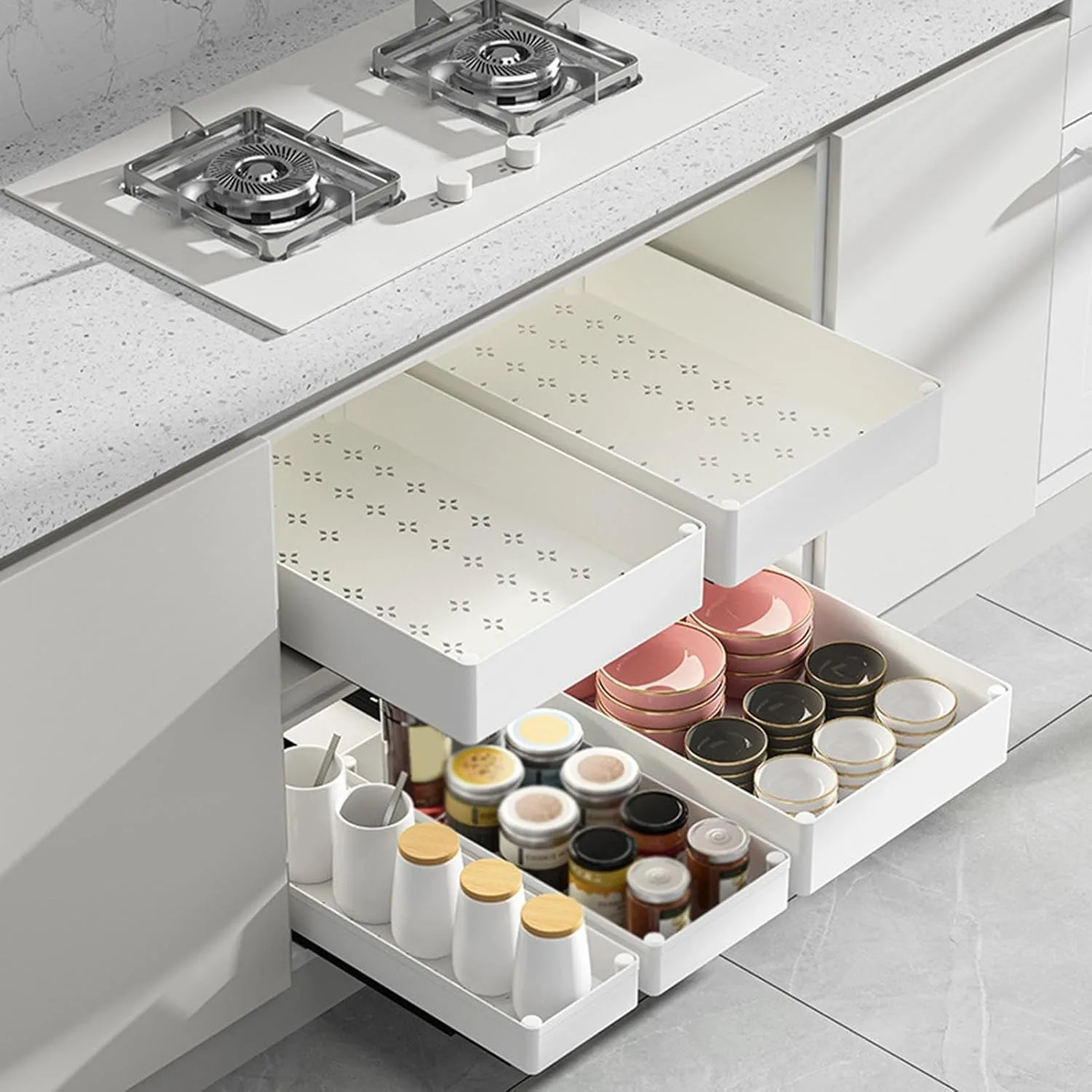 Kitchen Cabinet Storage Rack Extendable Cupboard Organizer Pull-Out ...