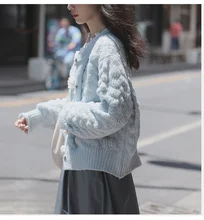 

New Autumn and Winter Long-sleeved Cardigan Loose Fashion Trend Round Neck Cardigan Sweater Plus Velvet Thick Thick Top