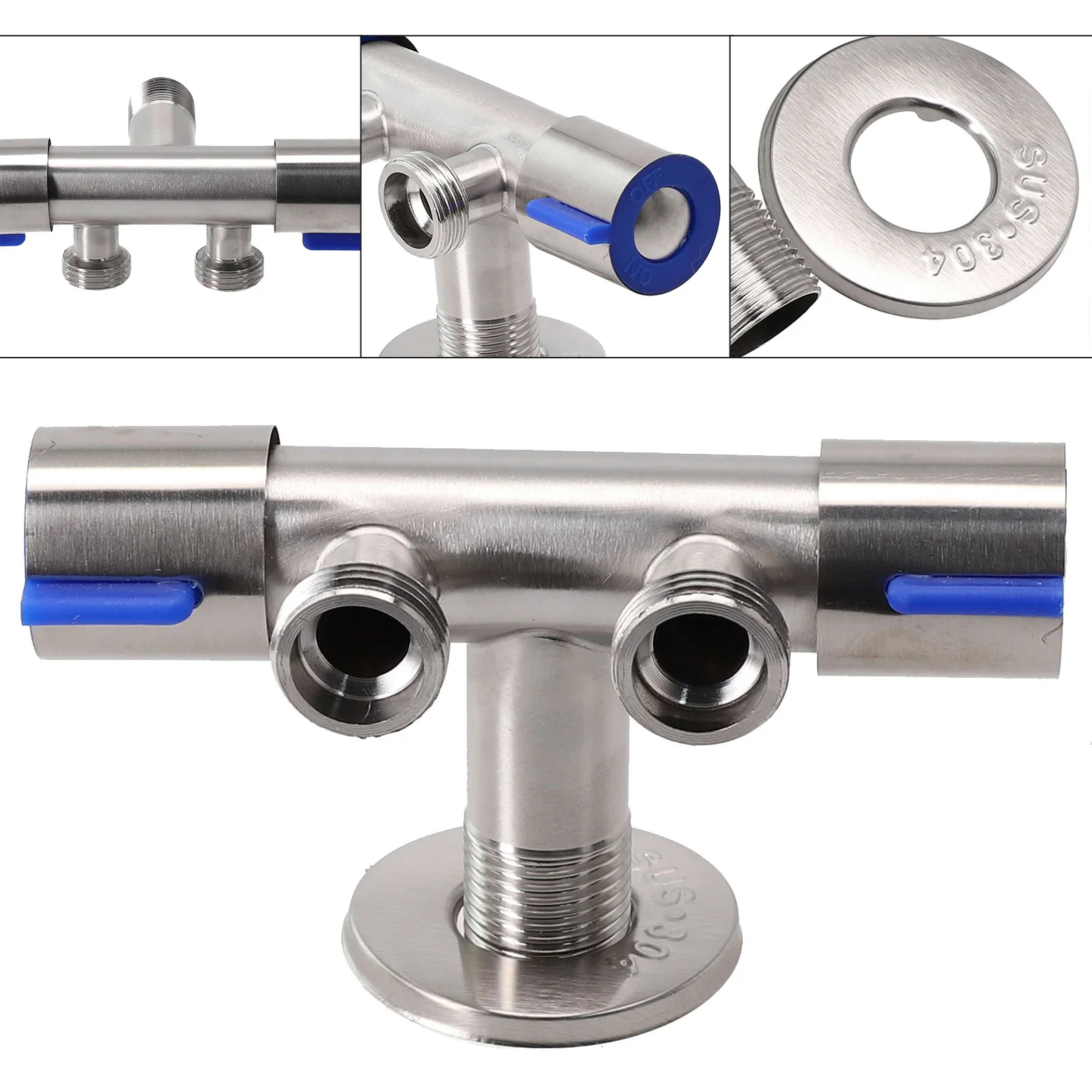 Double Handles Bathrooms Faucet Stainless Steels Cold Water Faucet Bathrooms Washing Machine Faucet Triangle Valve Accessories 2