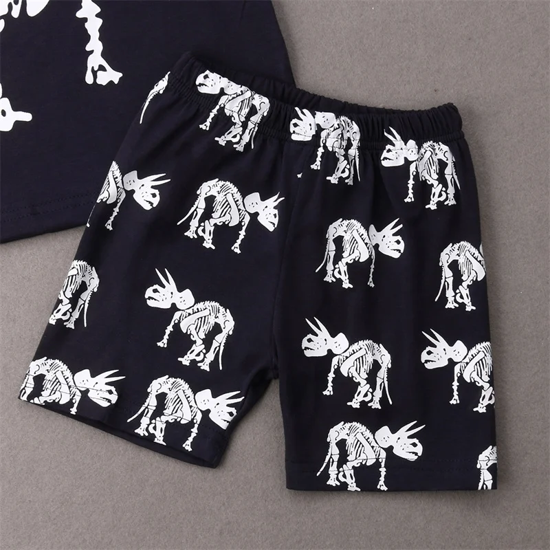 2-8Y Kids Boys Summer Clothes Sets Children Short Sleeve Dinosaur Print T-shirt Tops + Short Pants Baby Casual Loose Outfits