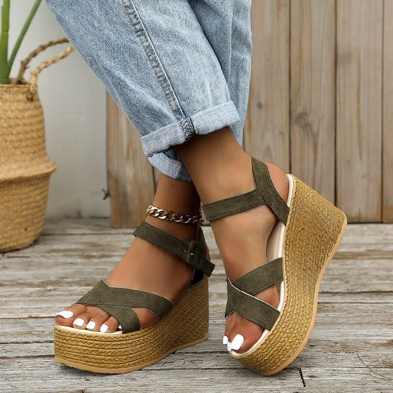 

Fashion Wedge Sandals for Women Summer 2023 Casual Non-slip Peep Toe Platform Shoes Rubber Sole Buckle Elegant Heels Women