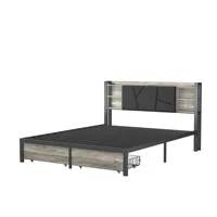 Мягкая кровать Comanlai 140x200 см/160x200 см со светодиодной подсветкой и 2 ящиками, двуспальная кровать с USB-портом для зарядки и металлическим каркасом кровати — изображение 5