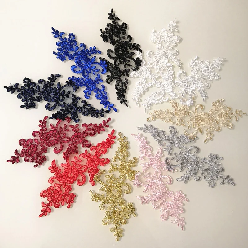 1 Pair Lace Fabric Applique Embroidery Flower Patch for Wedding Dress Collar Trim Patches Crafts Stickers DIY Sewing Accessories sequins jacquard lace fabric cotton voile lace fabric lace trim fabric gauze flower decoration supplies