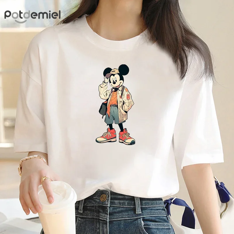 

Women's Cotton T-shirt Disney Cartoon Mickey Mouse Summer Short Sleeve Tops T-shirt Women Fashion Leisure Tees Women Clothing
