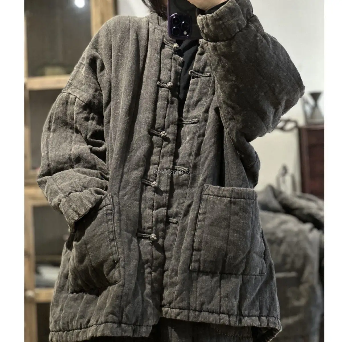 winter chinese style long cotton-padded jacket vintage linen stand collar cheongsam button women cotton-padded coat s931
