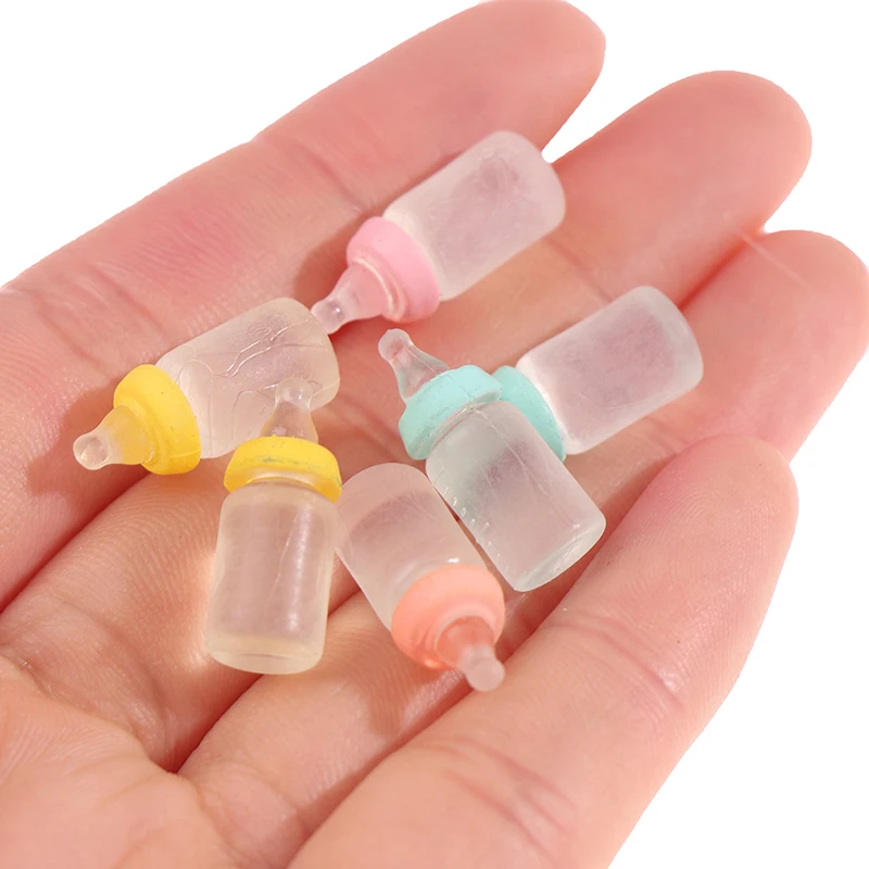 

6Pcs Simulation Mini Milk Bottle Colorful Resin Miniature Baby Bottle Super Cute Transparent Bottle 1:12 Dollhouse Accessories