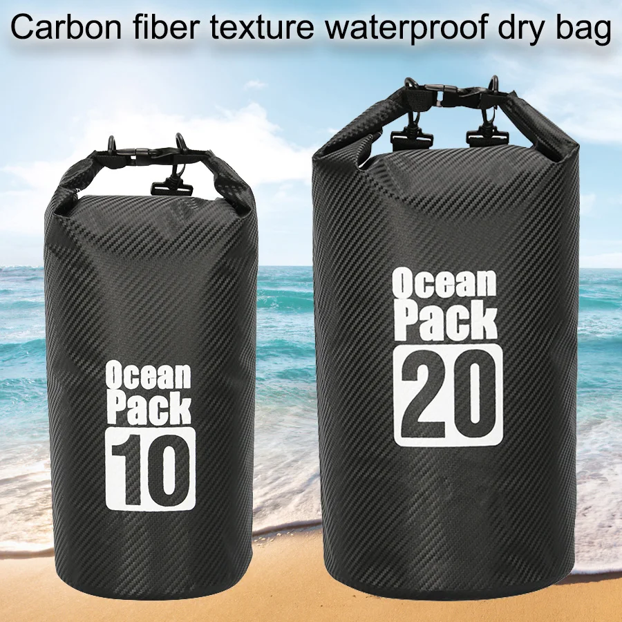 Outdoor Waterproof Dry beach bag, Carbon fiber texture waterproof bag for river floating, bucket bag, waterproof bag
