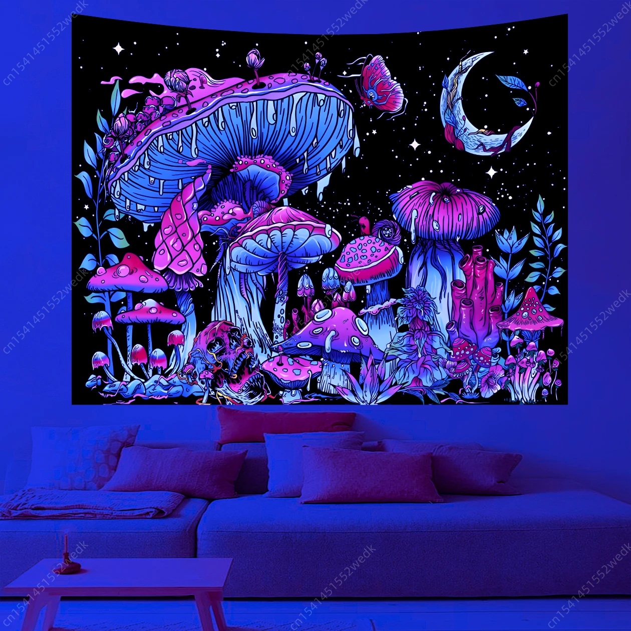 Mushroom Moon Uv Reactive Tapestry Wall Hanging For Living Room Bedroom Home Decor Room Decor Party party decorations tapestry decorations
