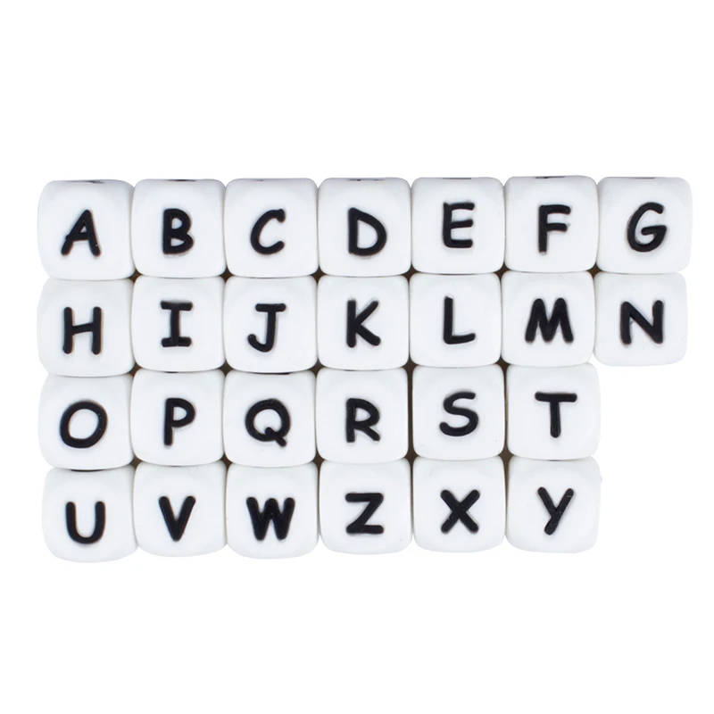 12mm 50Pcs Silicone Letters Beads English Alphabet Baby Teether For Personalized Name DIY Pacifier Chain Clip Toys BPA Free 2