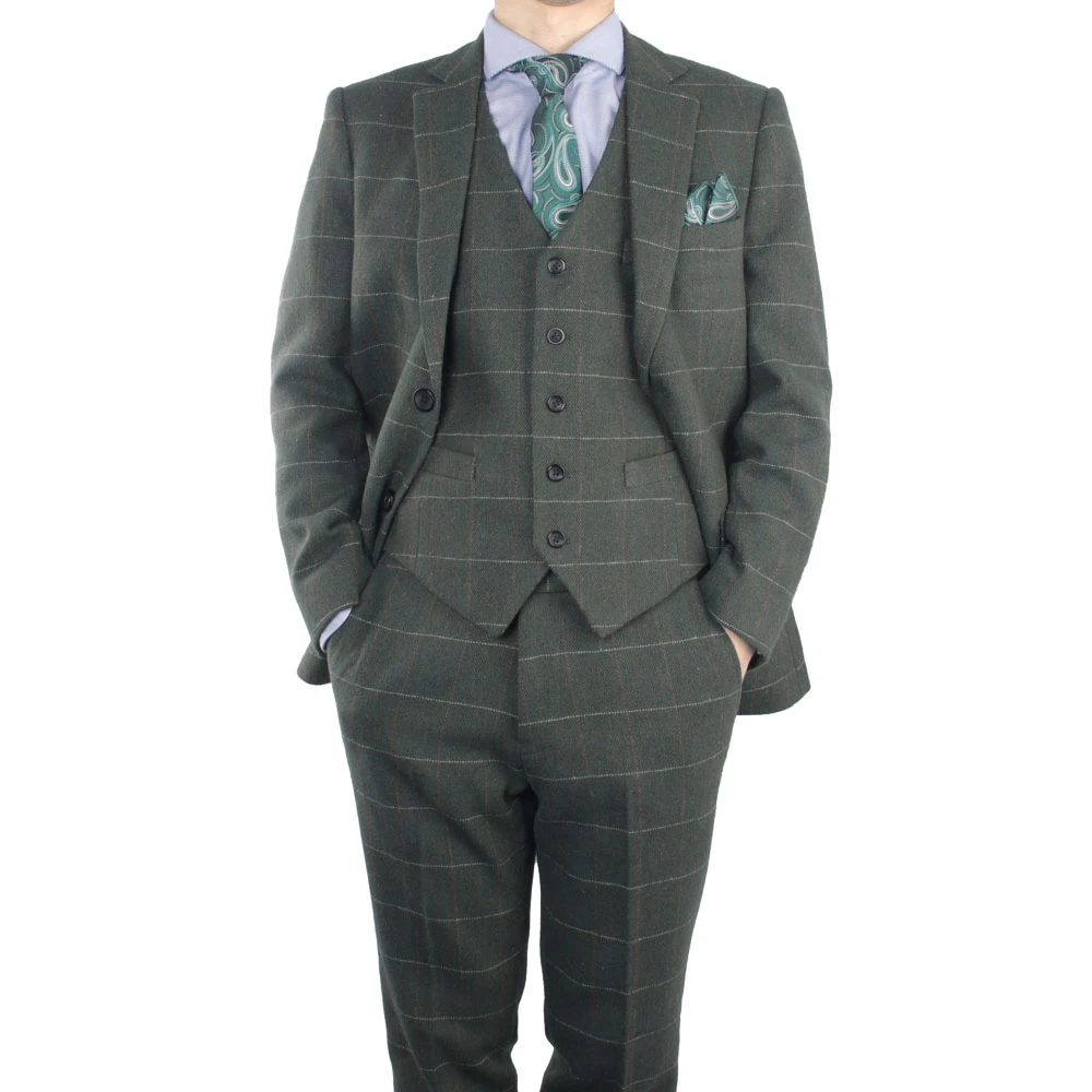 Dark Green Herringbone Tweed Suit Vintage Gentleman Style Tailored Fashion Men's Suits Tailor Winter Suit Slim Fit Suits For Men
