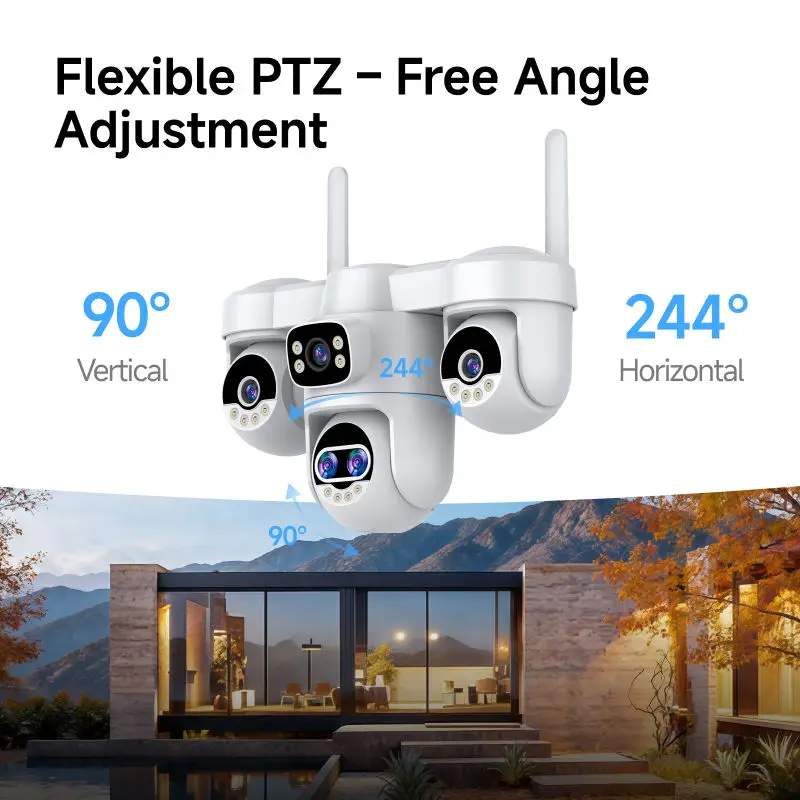 25MP Ultra HD 5 Lens Security Camera Outdoor WiFi 4 Screen 10X Zoom Ai Tracking Night Vision CCTV Camera 10K WiFi Surveillance 2