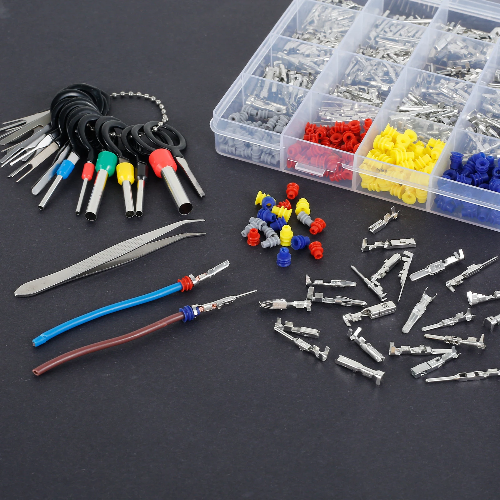480Pcs Car Terminal Removal Repair Tools 24Type Copper Wire Terminal Pin Kit With Connector Wire Seal and 18Pin Needle Extractor