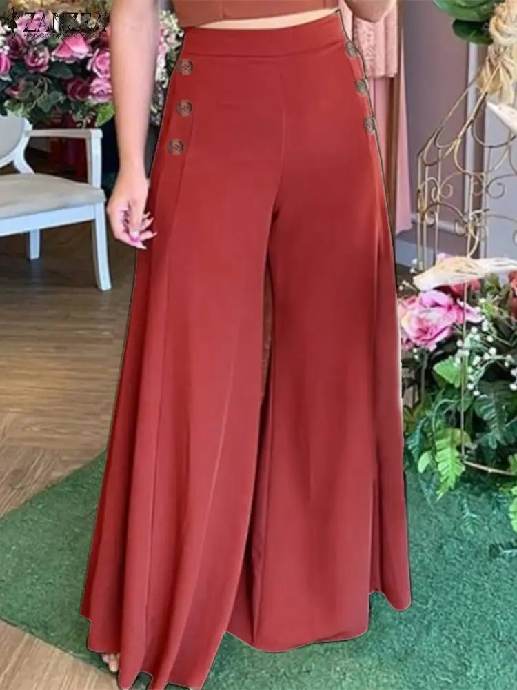 

ZANZEA 2023 Summer Casual Suit Pants Elegant OL Women Wide Leg Pant Capris Solid Trouser Oversized High Waist Pantalon Palazzo