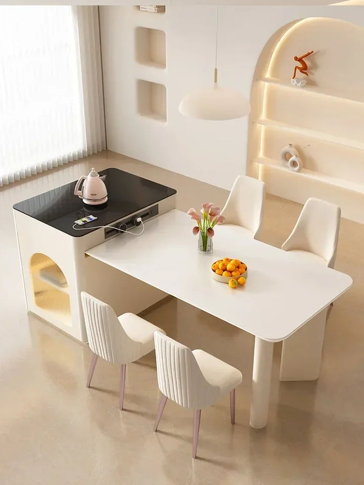 Stone Plate Kitchen Island Dining Table Integrated Retractable Guide Table Cream Style Small Apartment Home