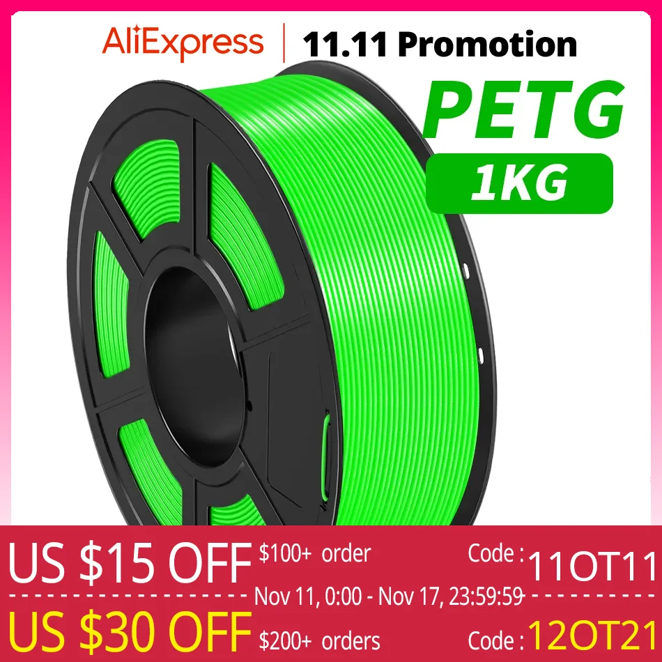 SUNLU PETG 3D Filament 1KG 1.75MM Arranged Neatly No Knots Odorless Non-Toxic Bright Color Good Toughness Nice Adhesion sunlu pla filament plaplus 1kg 3d material 10rolls 1 75mm arranged neatly non toxic odorless no bubble bright color