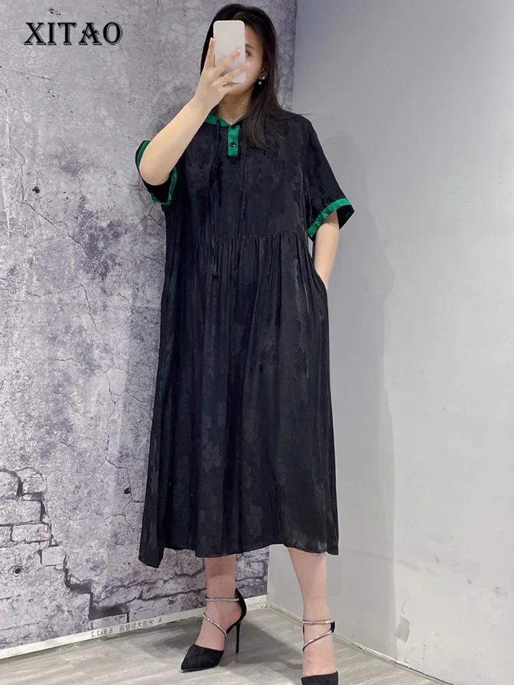 

Женское жаккардовое платье с капюшоном, коротким рукавом и воротником-капюшоном